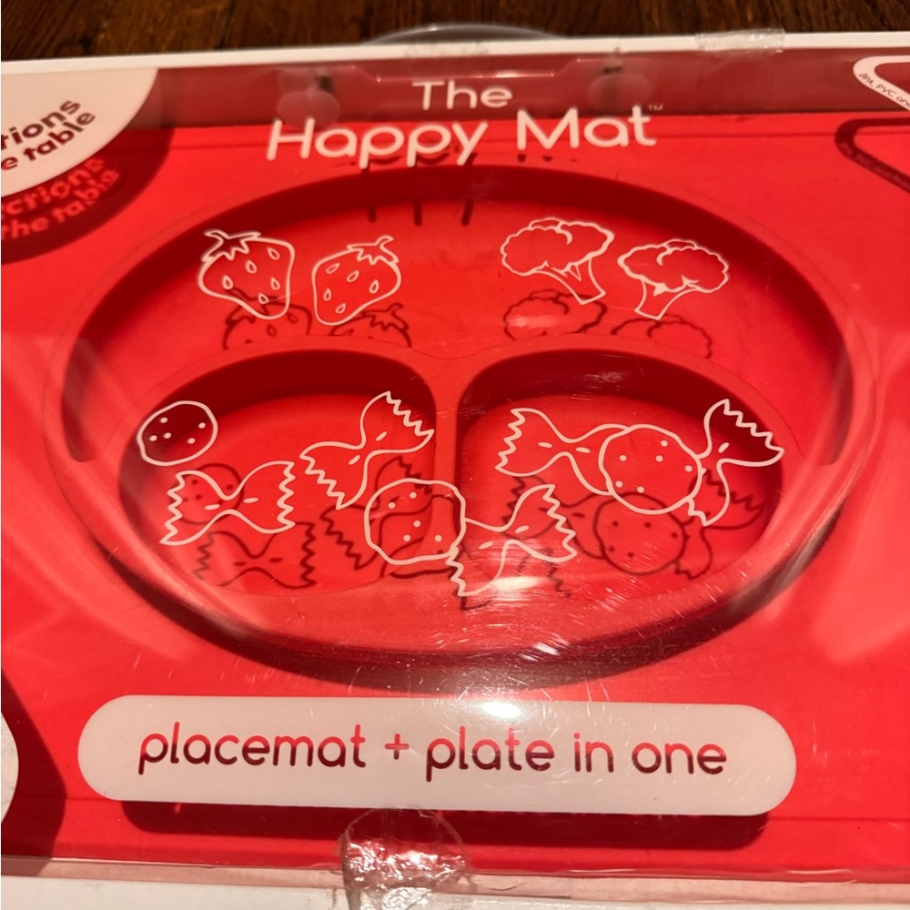 ezpz Happy Mat Silicone Suction Placemat + Plate Red Toddler Kids BPA Free New